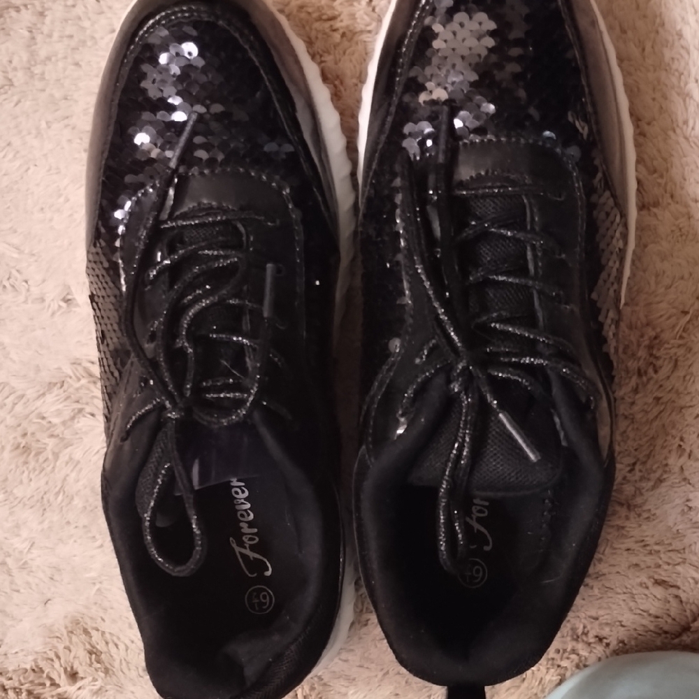 Forever 21 Link Brand New Black Sequin Lace-Up Sneakers.  NWOT